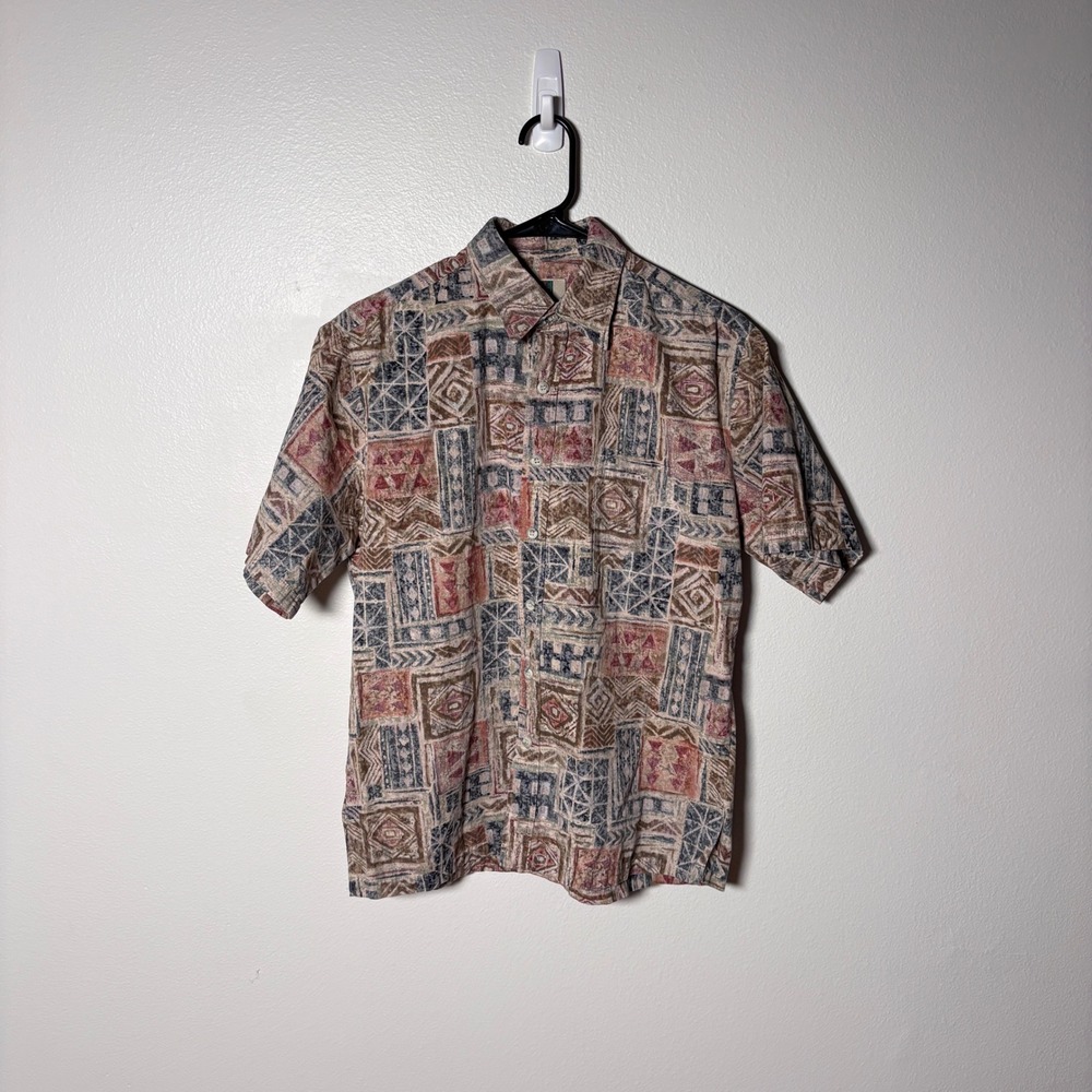 Tori Richard Honolulu Mens Small Geometric Tribal Print Short Sleeve Button Down